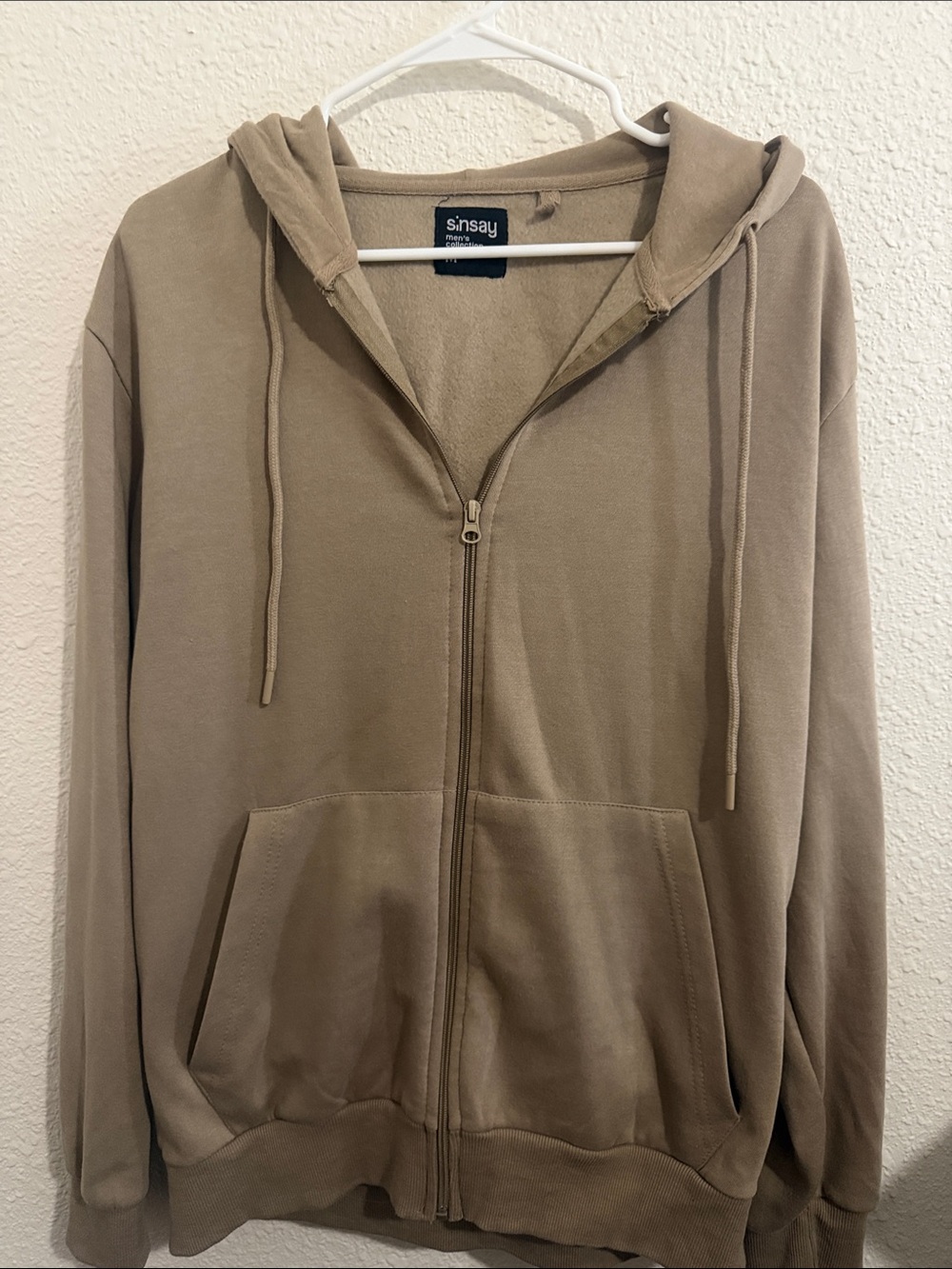 Sinsay Zip-Up Hoodie in Taupe Medium